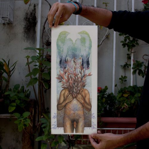 Ensaio sobre a acliberdade 2, 2018 DanieldeCarvalho Ensaio sobre a acliberdade 2, Aquarela, Acrílica e Monotipia sobre papel Fabrano 19,5x46cm Série: O Corpo Árvore 2018 DanieldeCarvalho